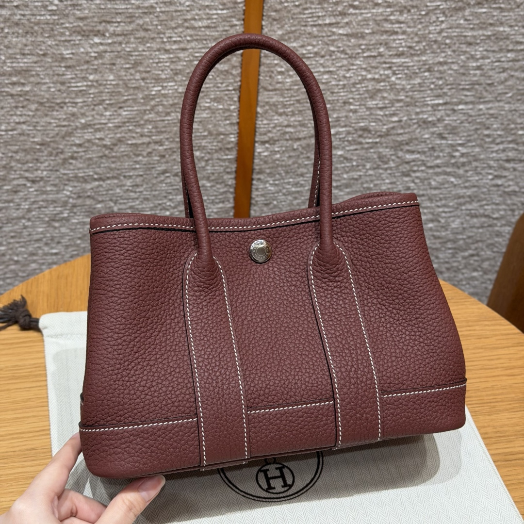 高仿Hermes*Garden Party23系列H05156855愛馬仕紅牛皮銀扣純手工