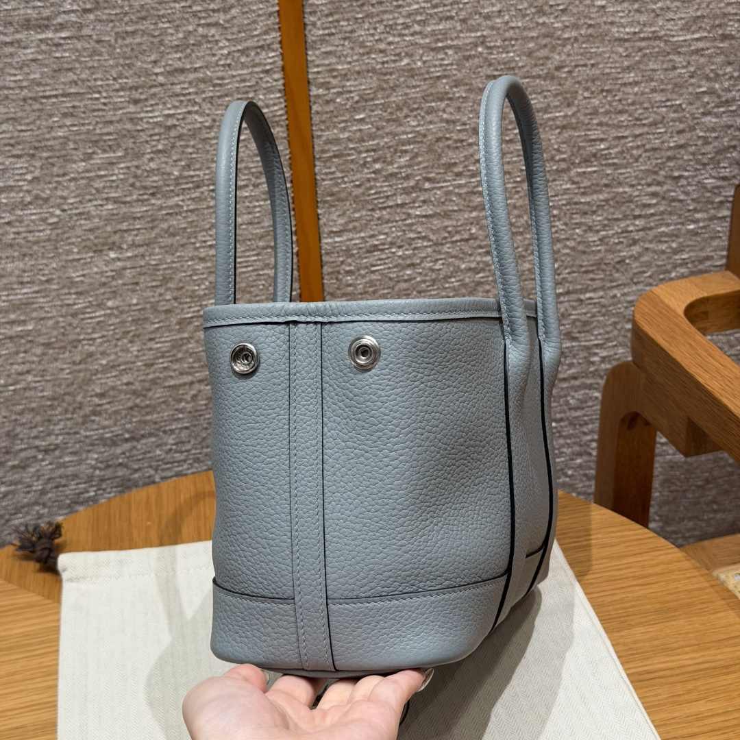 高仿Hermes*Garden Party23系列H051568P0木偶灰牛皮銀扣純手工