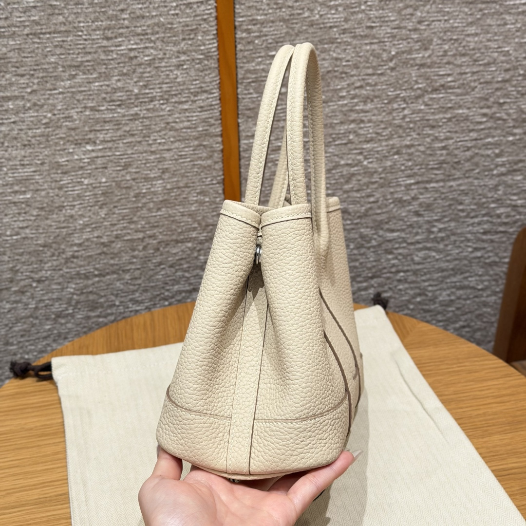 高仿Hermes*Garden Party23系列H08642210奶昔白牛皮銀扣純手工
