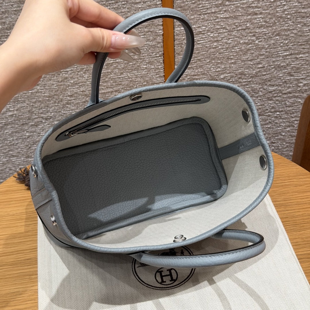 高仿Hermes*Garden Party23系列H051568P0木偶灰牛皮銀扣純手工