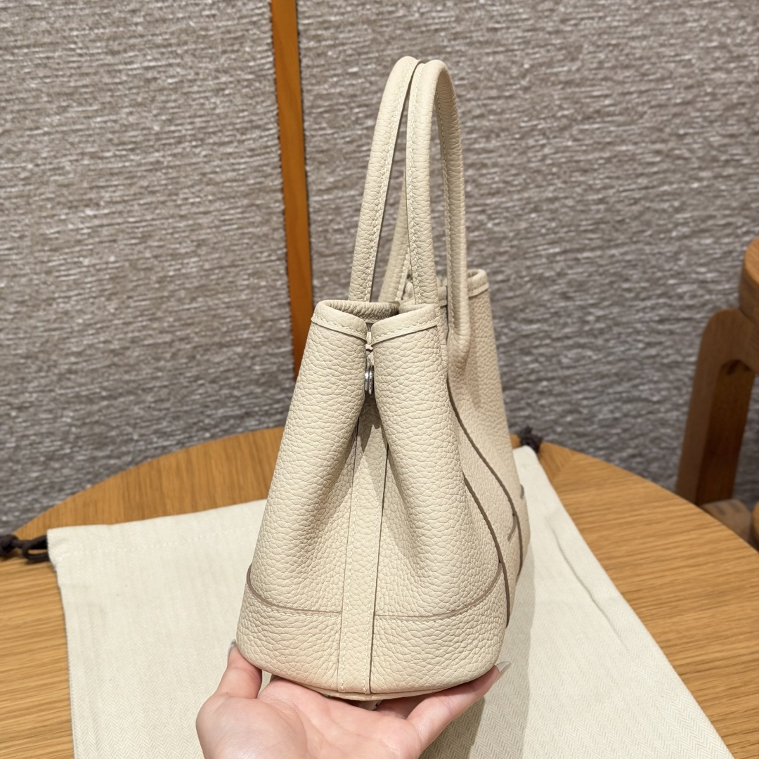 高仿Hermes*Garden Party23系列H08642210奶昔白牛皮銀扣純手工