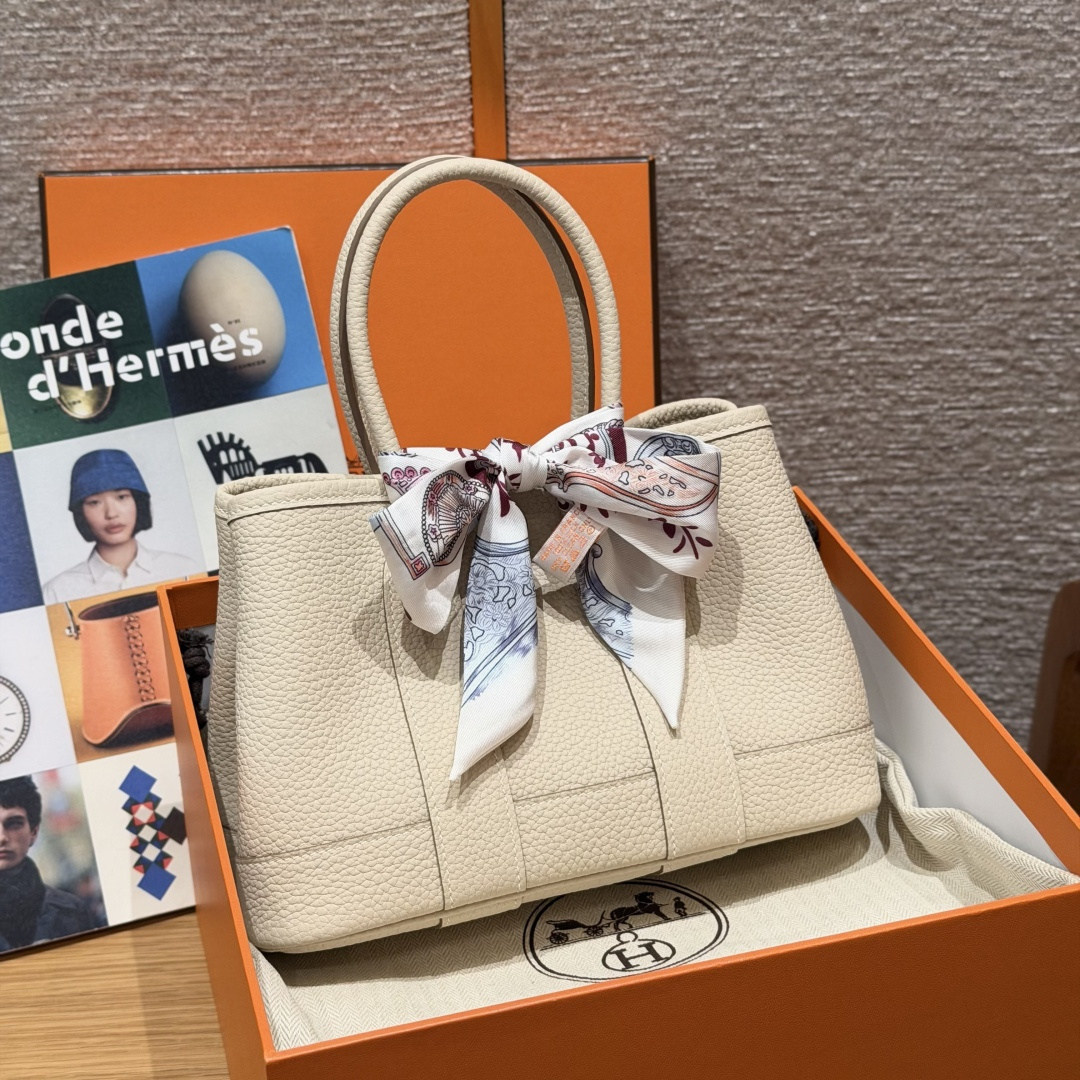 高仿Hermes*Garden Party23系列H08642210奶昔白牛皮銀扣純手工
