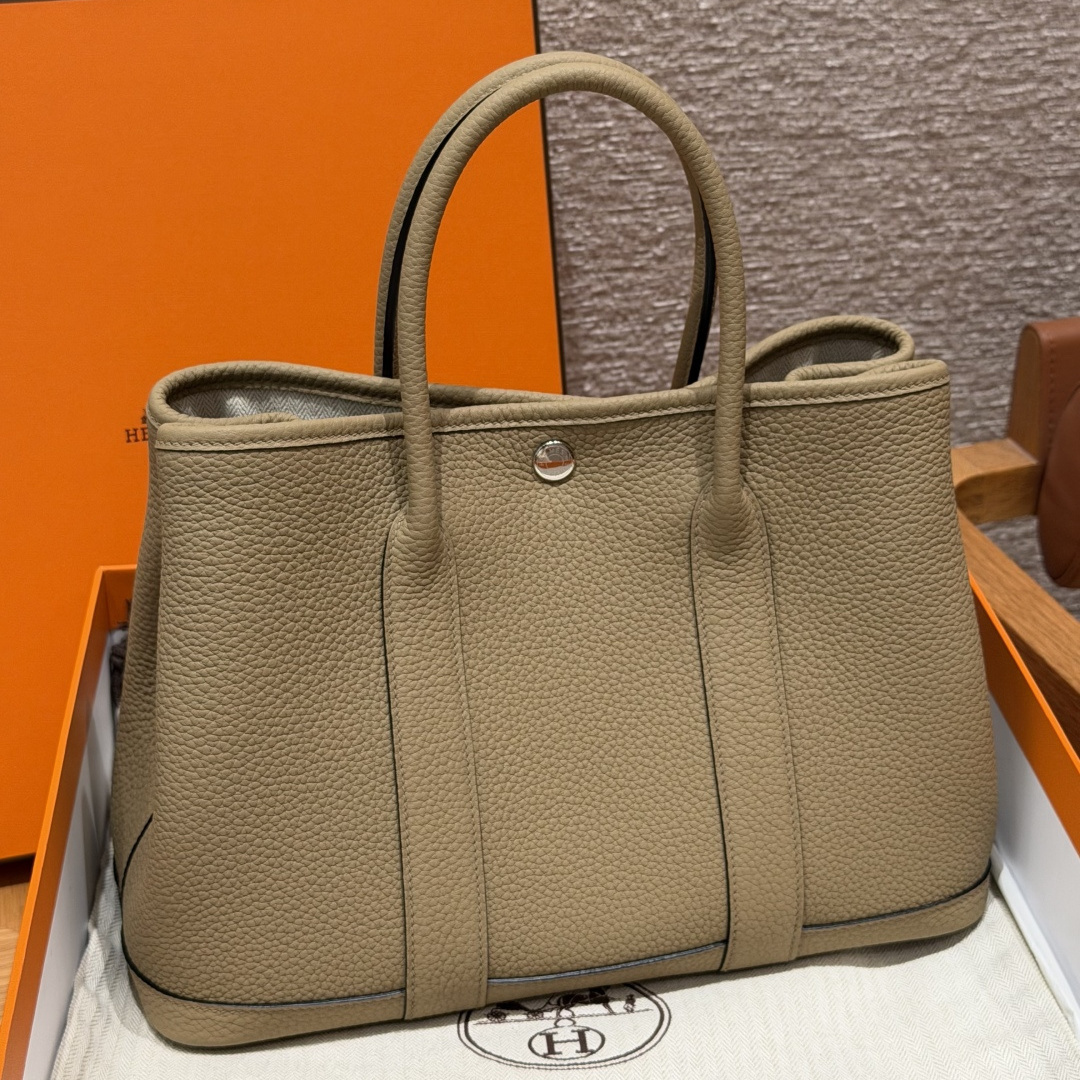 高仿Hermes*Garden Party30系列H0515688Q馬爾法米牛皮銀扣純手工
