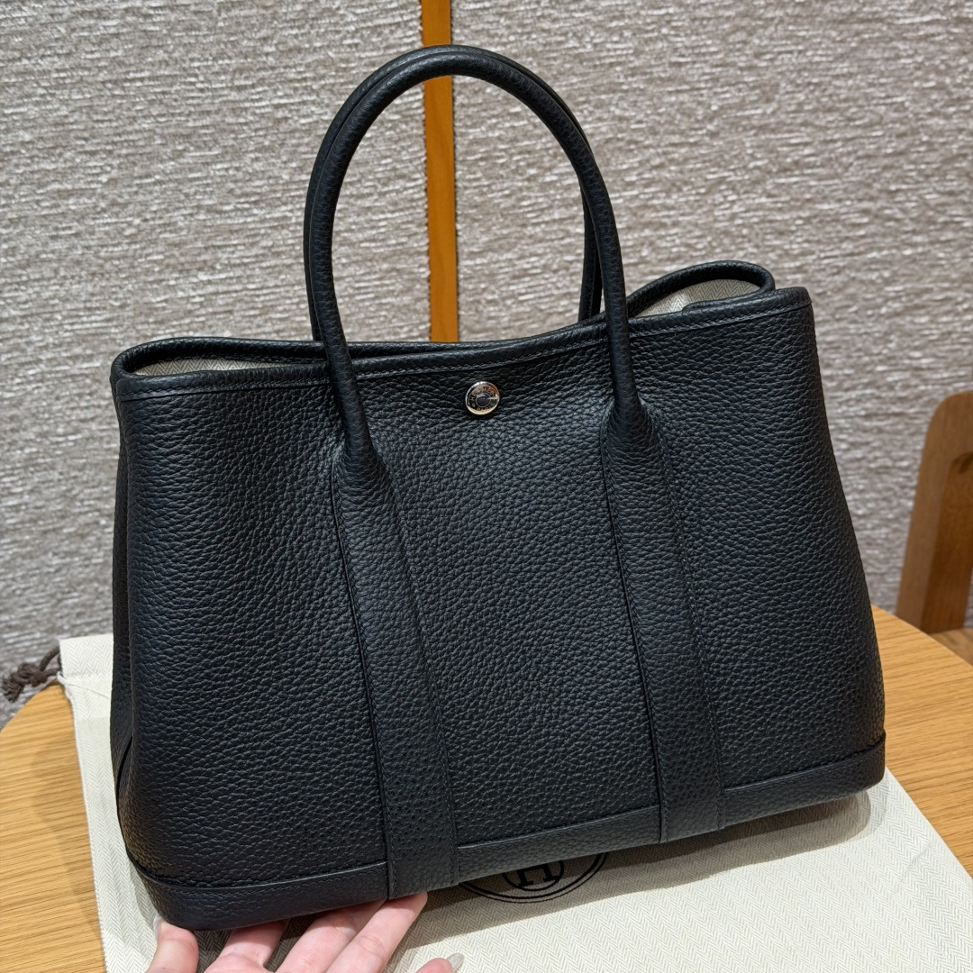 高仿Hermes*Garden Party30系列H05156889黑色牛皮銀扣純手工