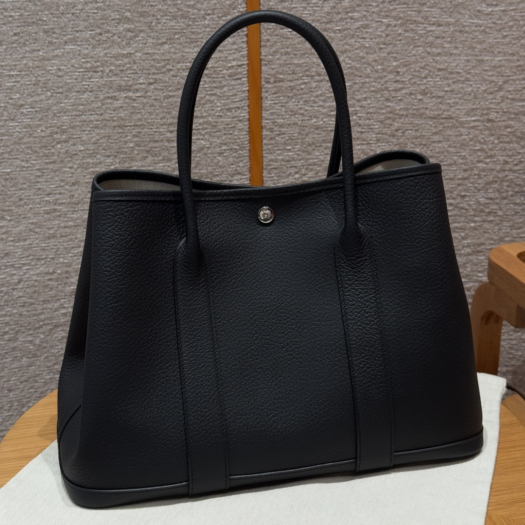 高仿Hermes*Garden Party36系列H05155989黑色牛皮銀扣純手工
