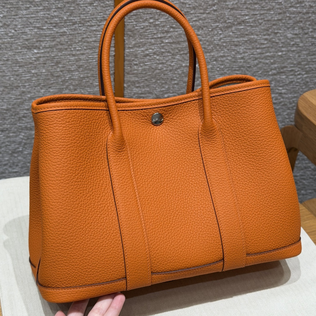 高仿Hermes*Garden Party30系列H05156893經典橙牛皮銀扣純手工