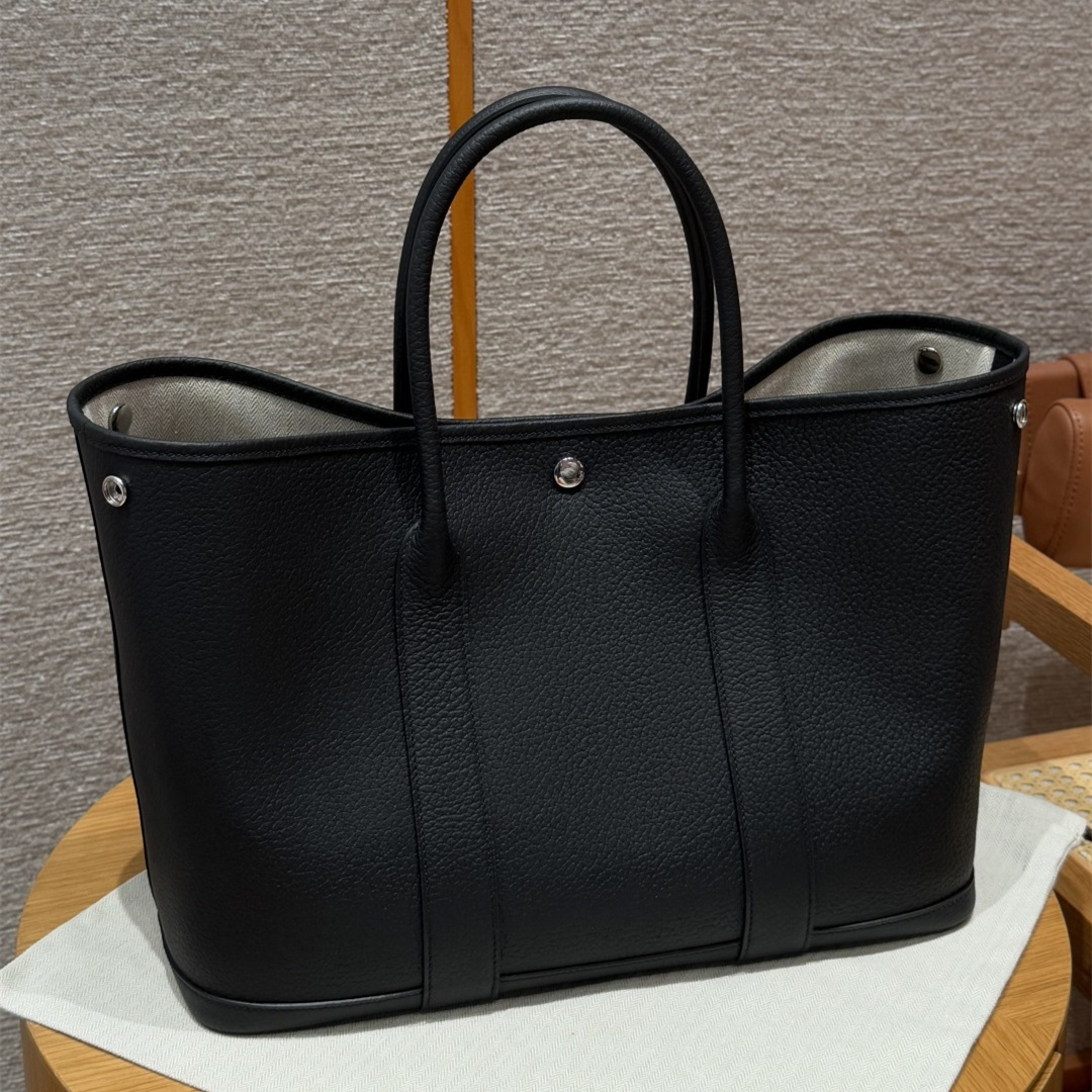 高仿Hermes*Garden Party36系列H05155989黑色牛皮銀扣純手工