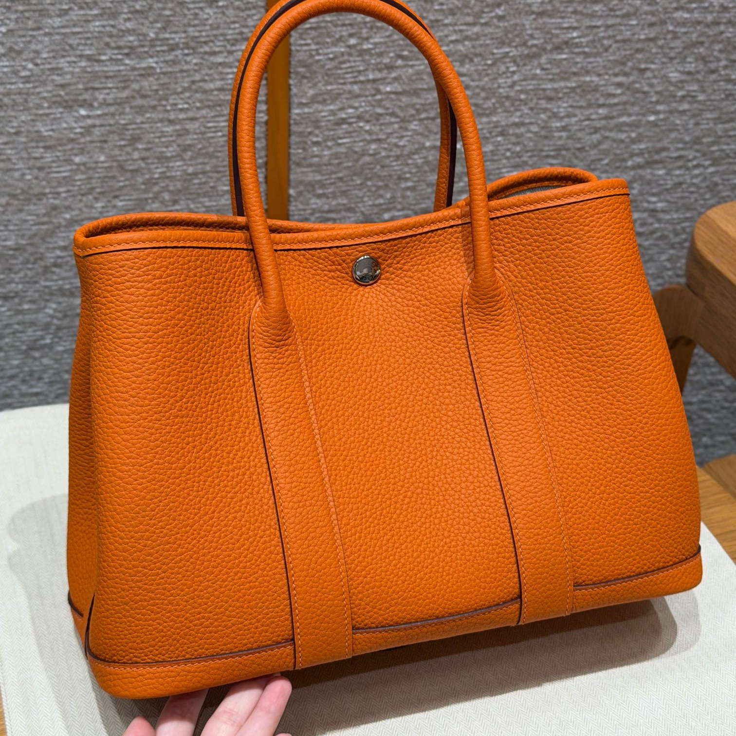 高仿Hermes*Garden Party30系列H05156893經典橙牛皮銀扣純手工