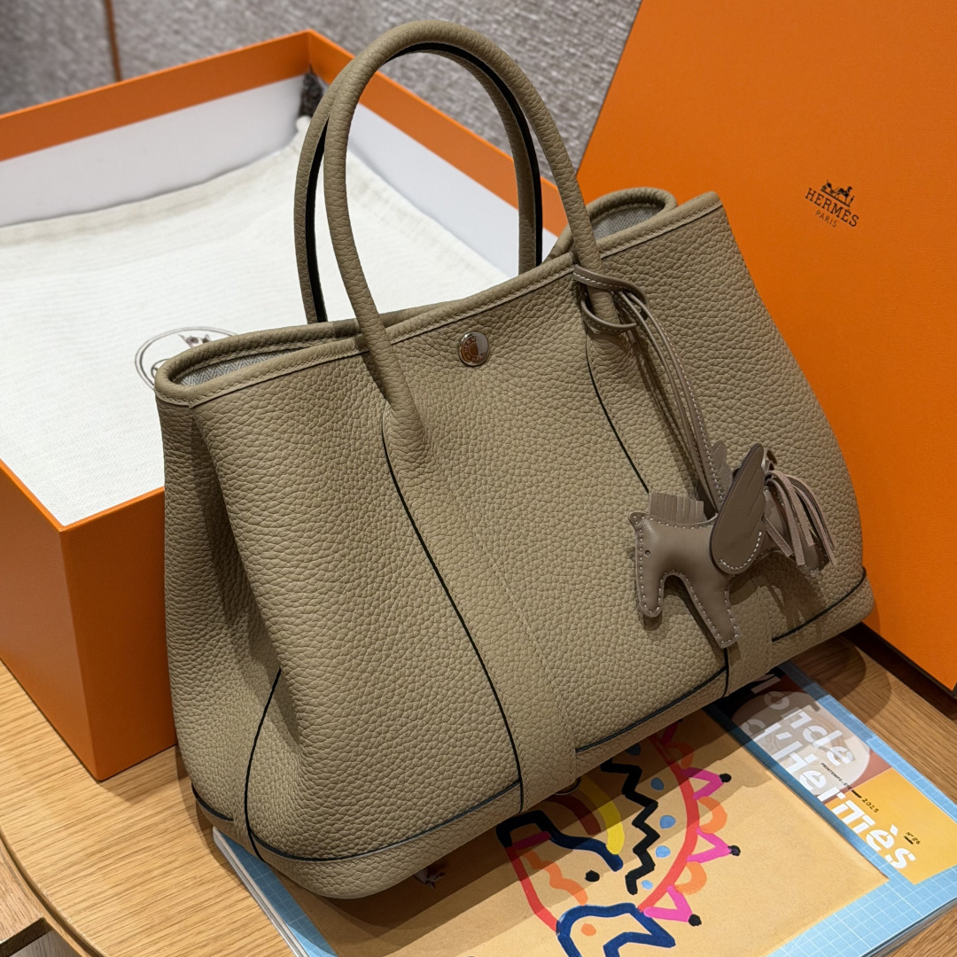 高仿Hermes*Garden Party30系列H0515688Q馬爾法米牛皮銀扣純手工