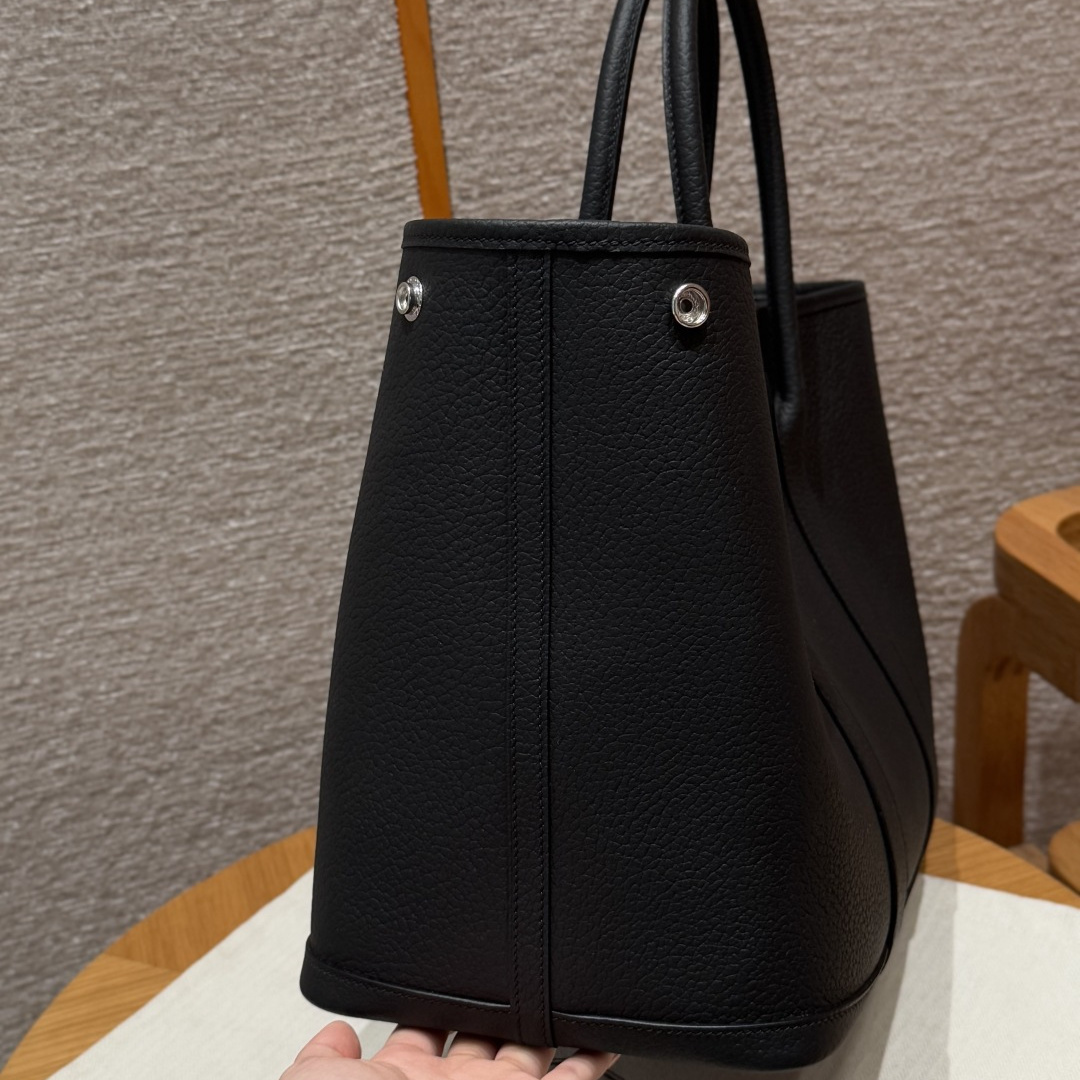 高仿Hermes*Garden Party36系列H05155989黑色牛皮銀扣純手工