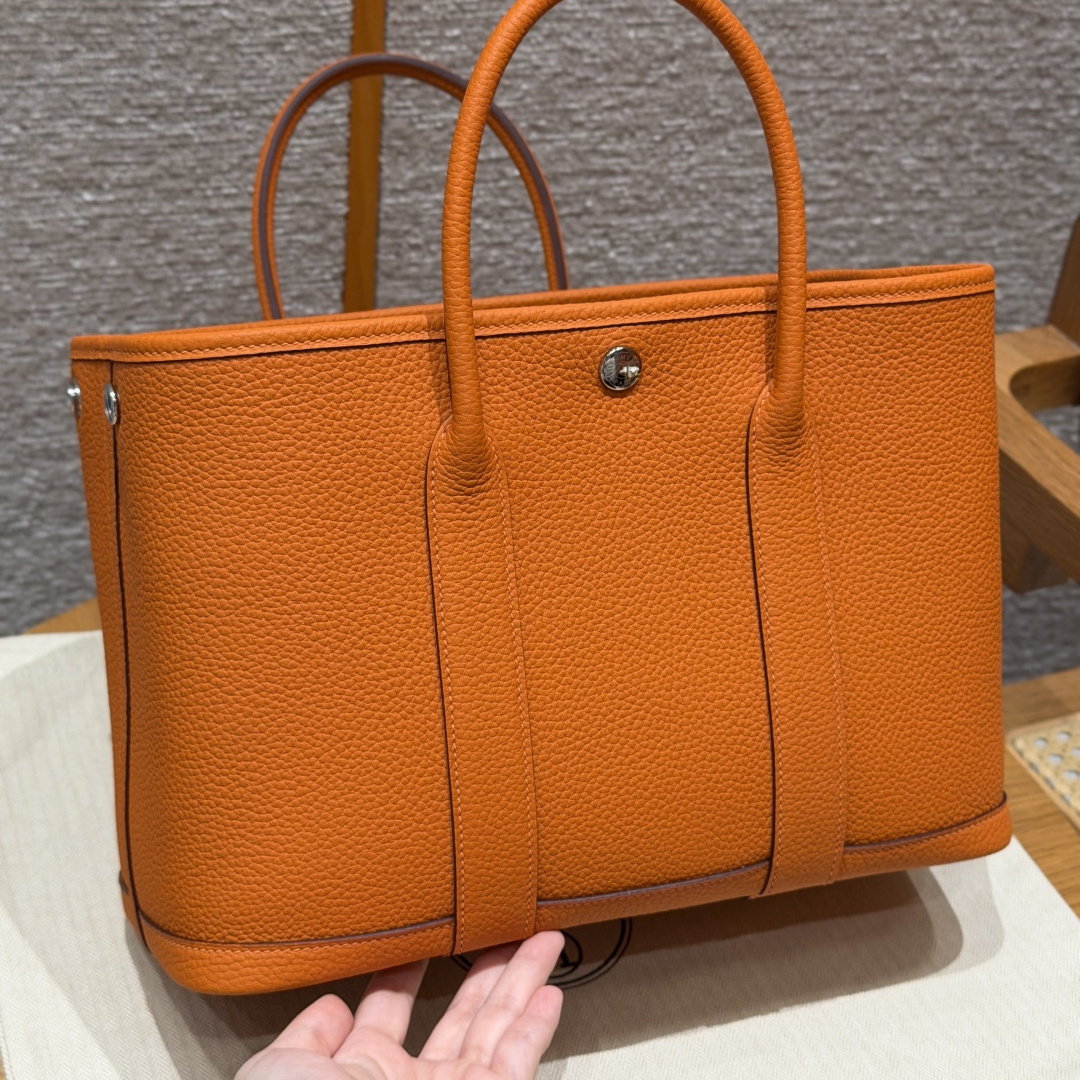 高仿Hermes*Garden Party30系列H05156893經典橙牛皮銀扣純手工