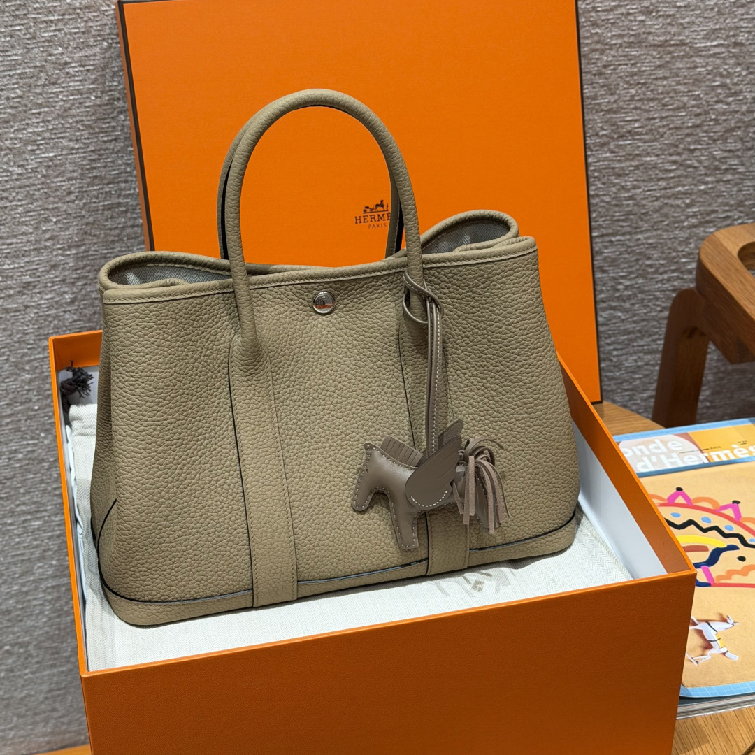 高仿Hermes*Garden Party30系列H0515688Q馬爾法米牛皮銀扣純手工
