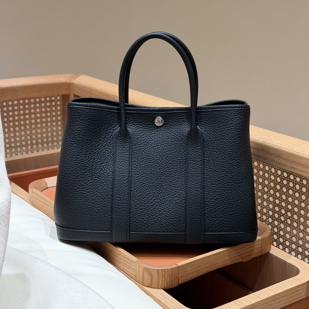 高仿Hermes*Garden Party30系列H05156889黑色牛皮銀扣純手工