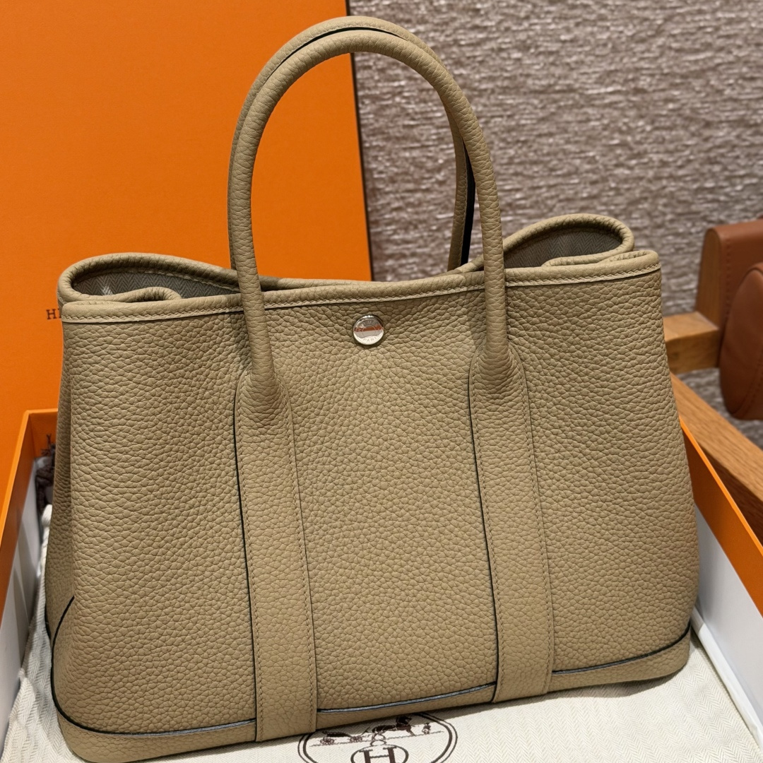 高仿Hermes*Garden Party30系列H0515688Q馬爾法米牛皮銀扣純手工