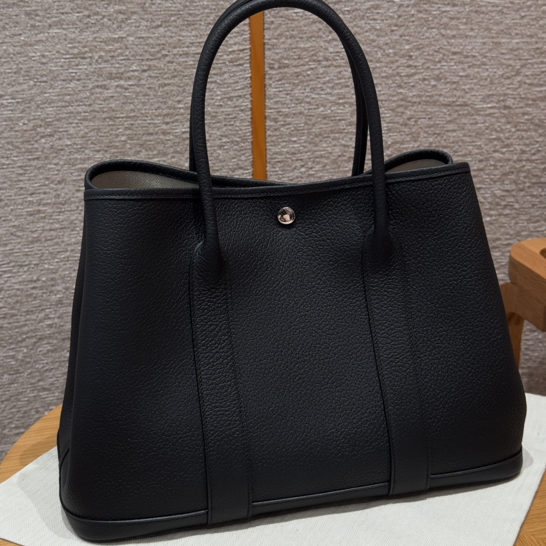 高仿Hermes*Garden Party36系列H05155989黑色牛皮銀扣純手工