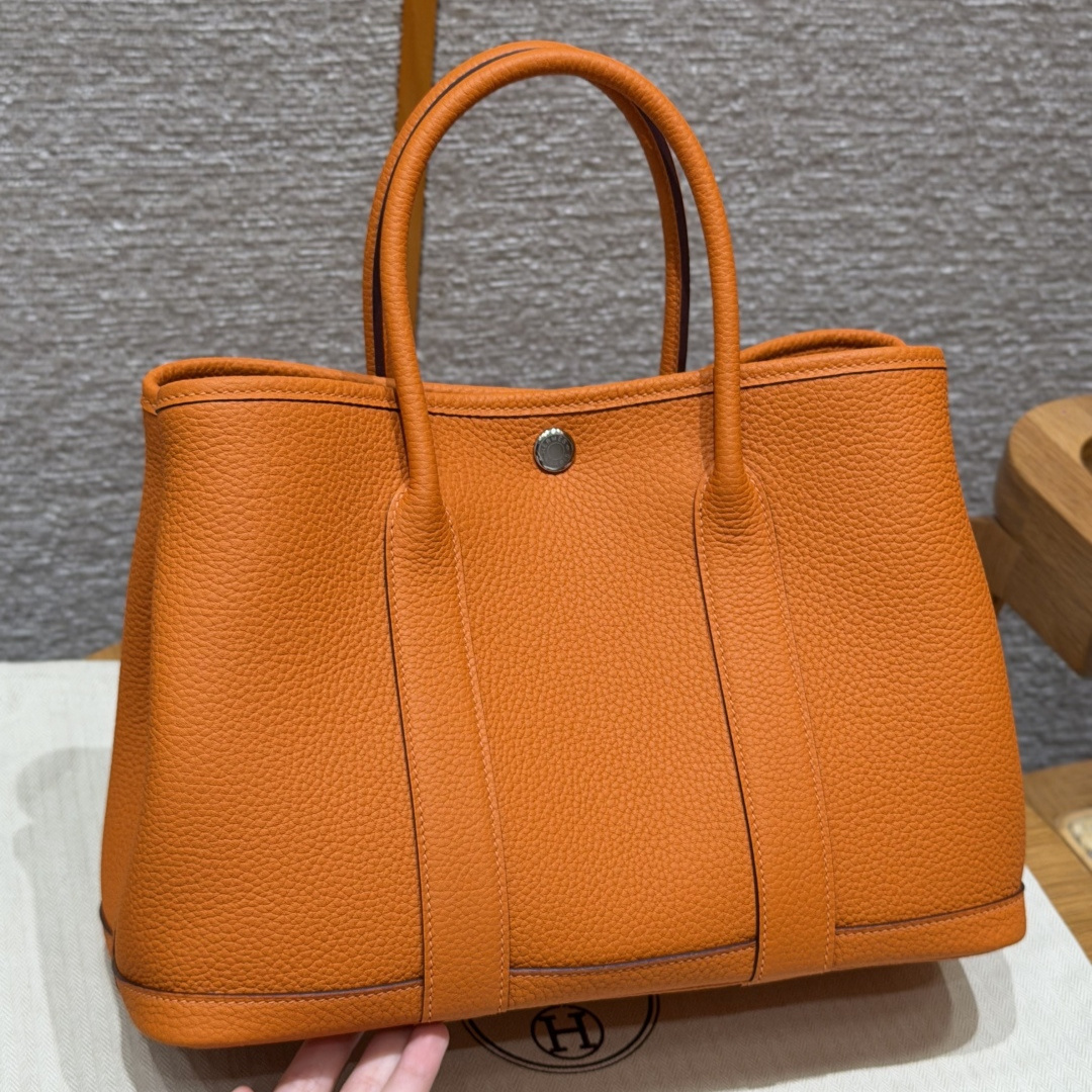 高仿Hermes*Garden Party30系列H05156893經典橙牛皮銀扣純手工