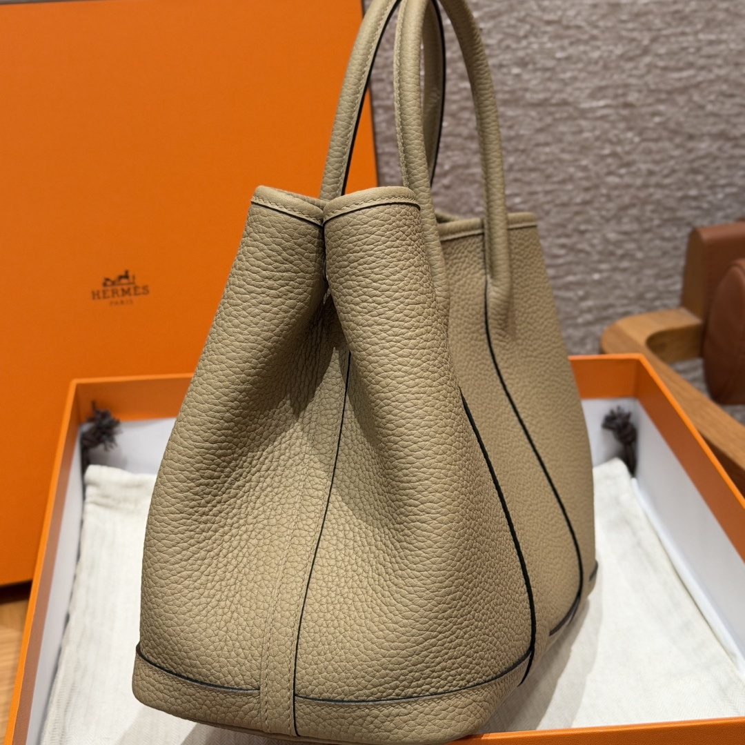 高仿Hermes*Garden Party30系列H0515688Q馬爾法米牛皮銀扣純手工