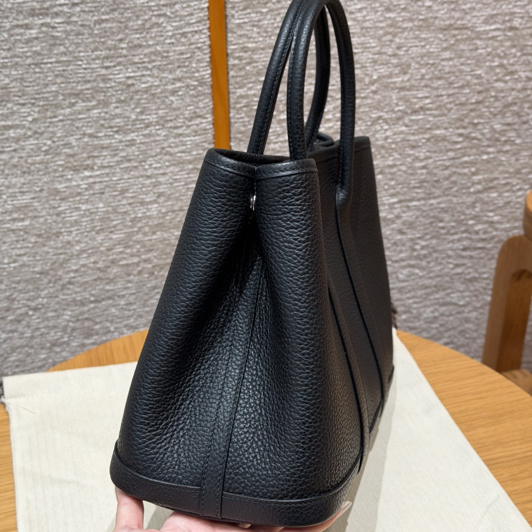 高仿Hermes*Garden Party30系列H05156889黑色牛皮銀扣純手工