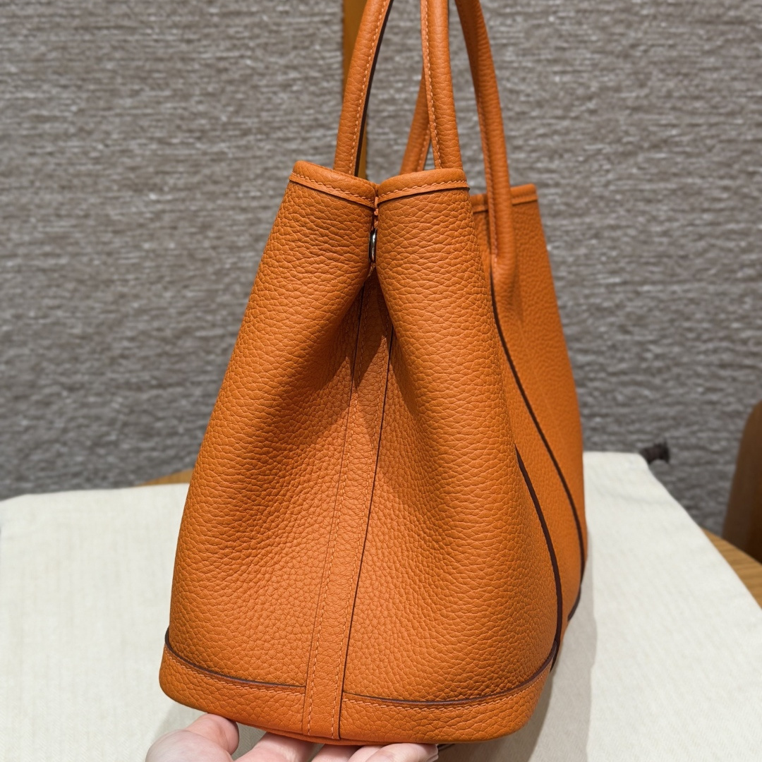 高仿Hermes*Garden Party30系列H05156893經典橙牛皮銀扣純手工