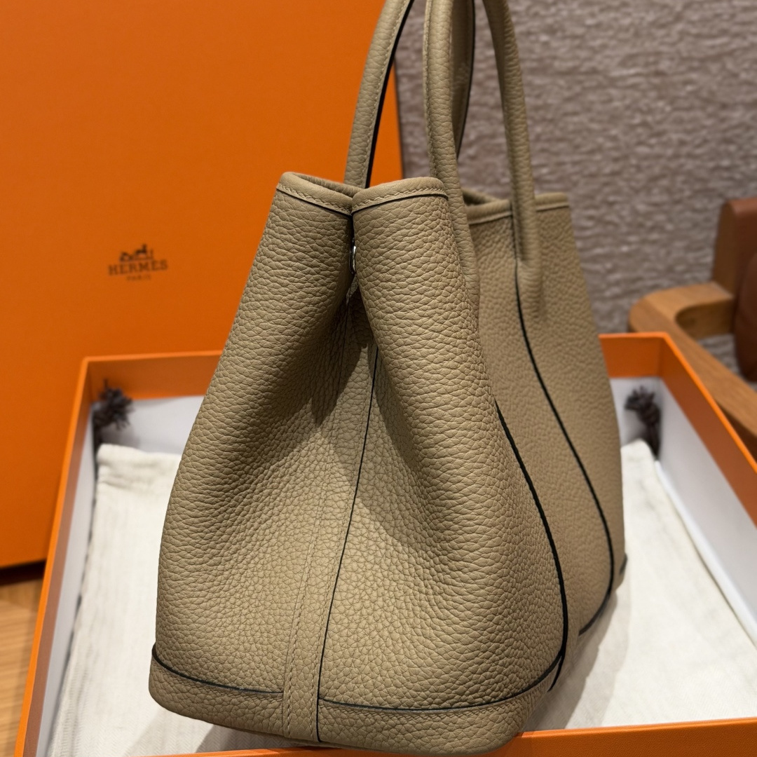 高仿Hermes*Garden Party30系列H0515688Q馬爾法米牛皮銀扣純手工