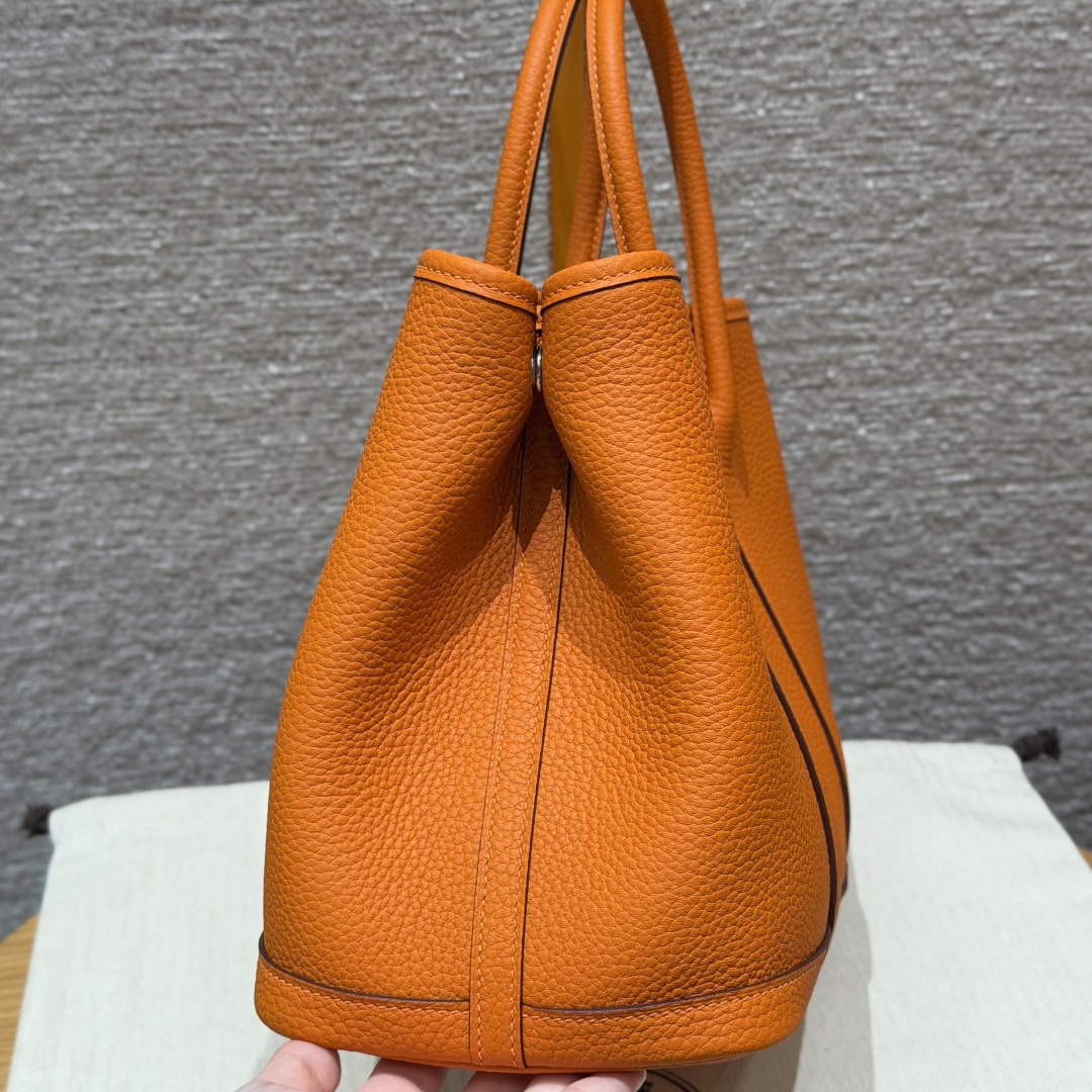 高仿Hermes*Garden Party30系列H05156893經典橙牛皮銀扣純手工