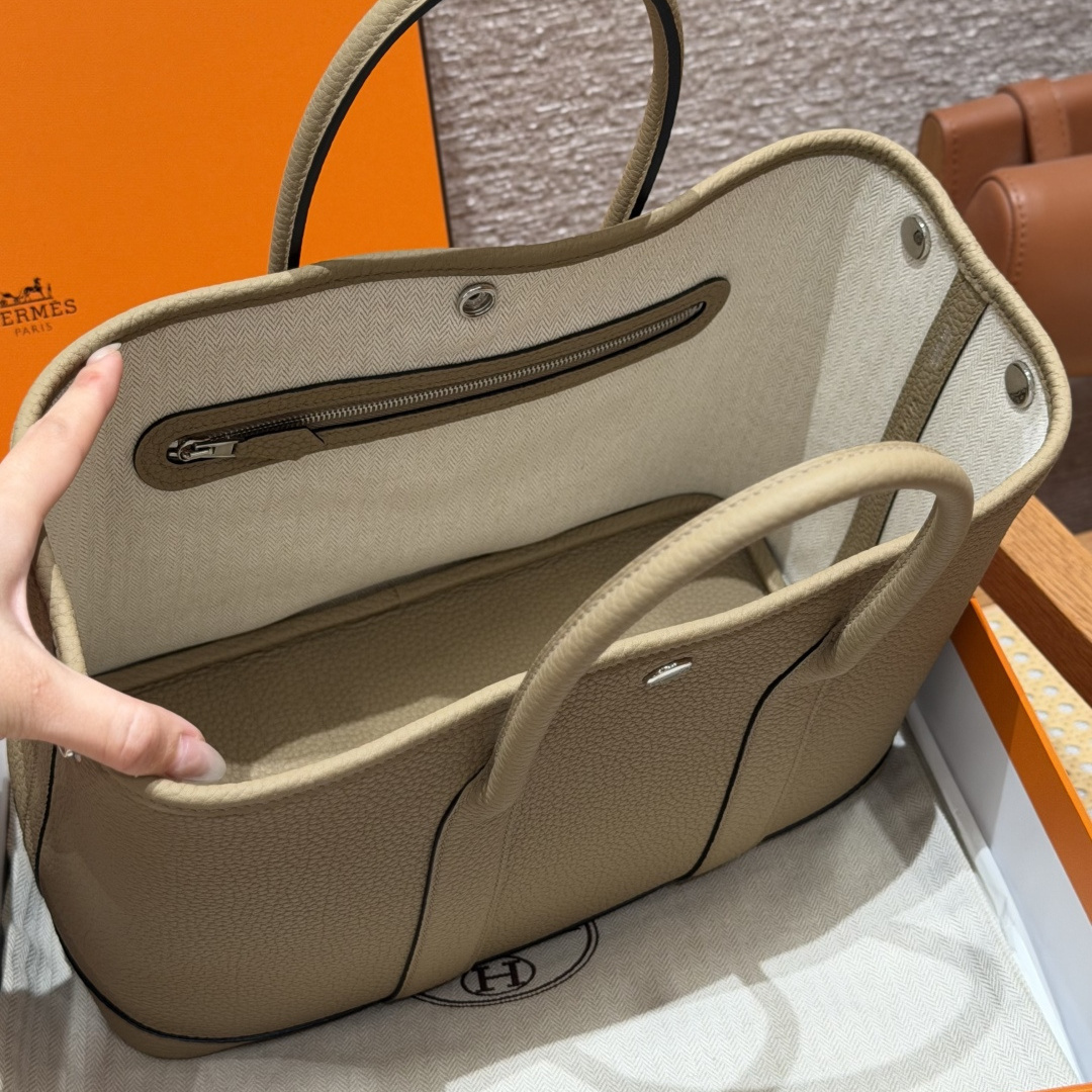 高仿Hermes*Garden Party30系列H0515688Q馬爾法米牛皮銀扣純手工