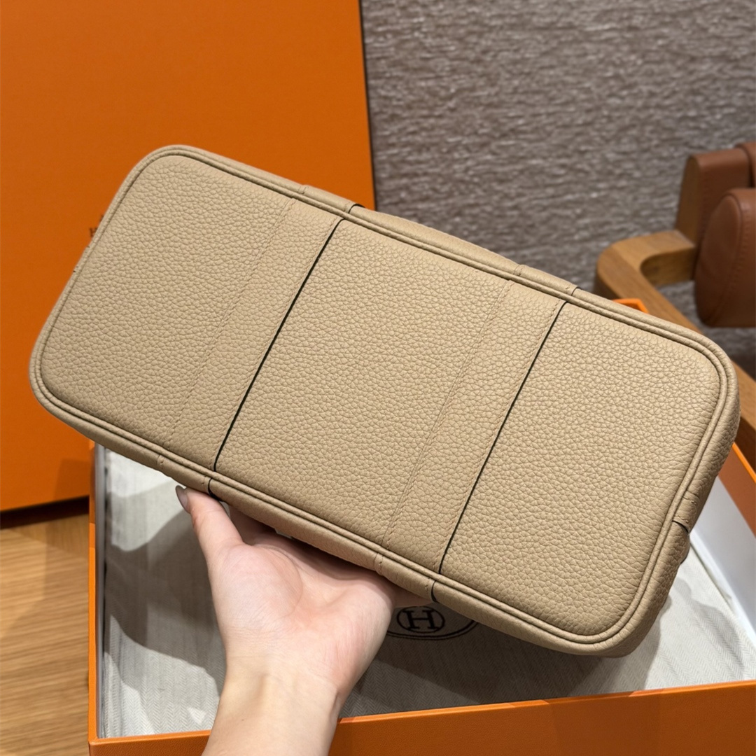高仿Hermes*Garden Party30系列H051568S2風衣灰牛皮銀扣純手工
