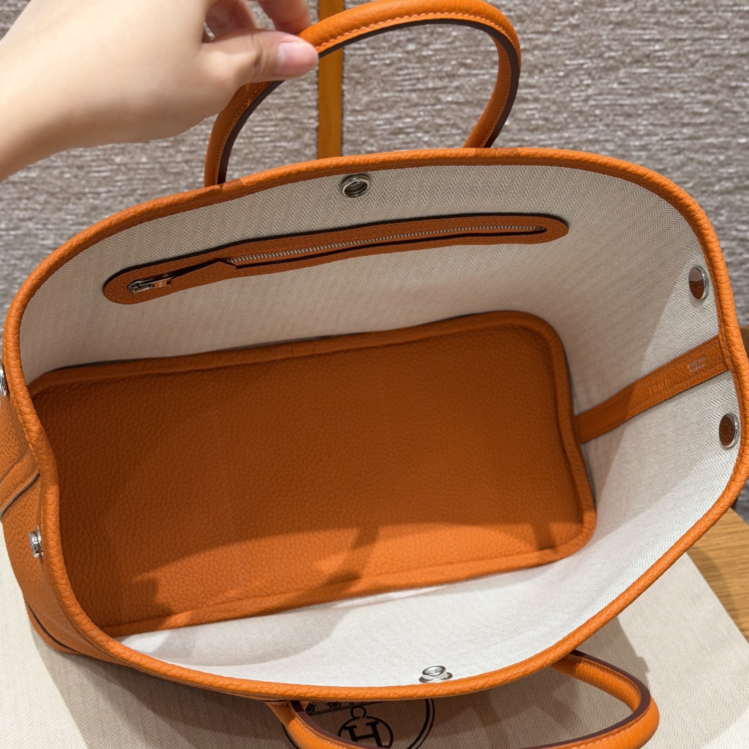 高仿Hermes*Garden Party30系列H05156893經典橙牛皮銀扣純手工