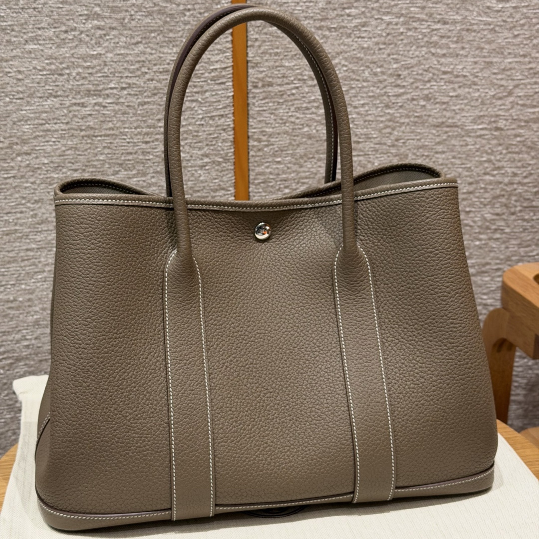 高仿Hermes*Garden Party36系列H05155918大象灰牛皮銀扣純手工