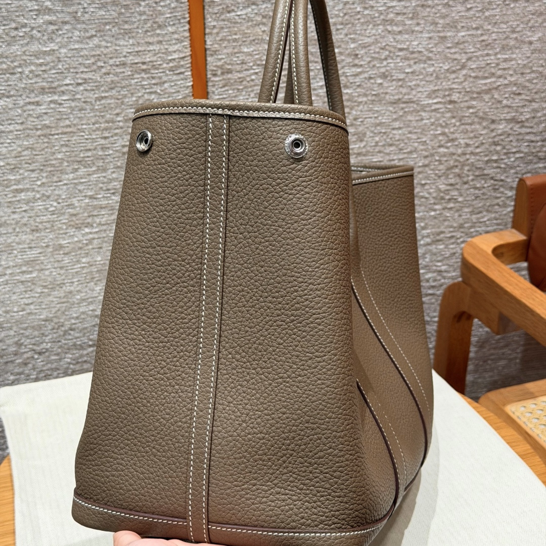 高仿Hermes*Garden Party36系列H05155918大象灰牛皮銀扣純手工