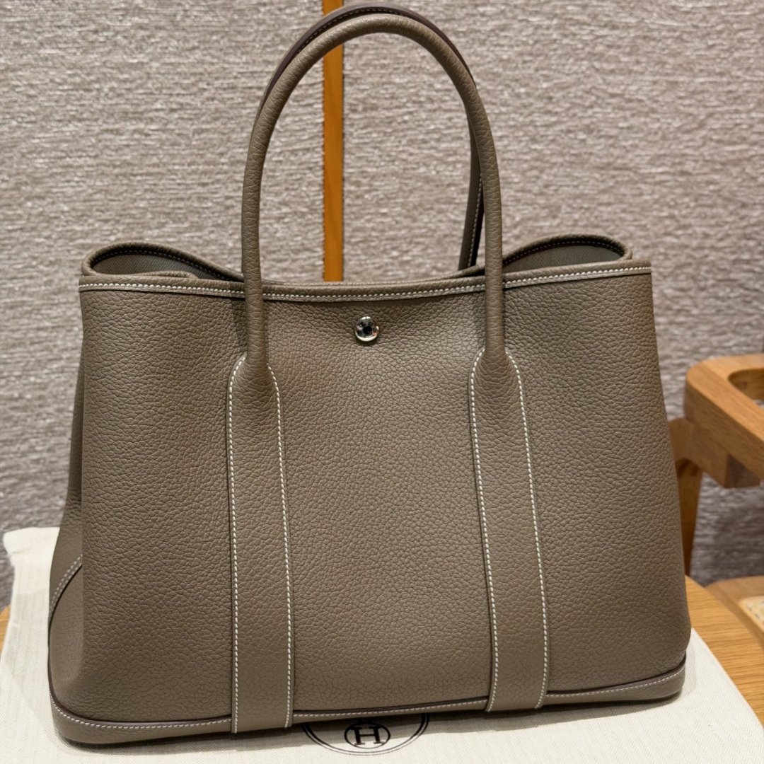 高仿Hermes*Garden Party36系列H05155918大象灰牛皮銀扣純手工