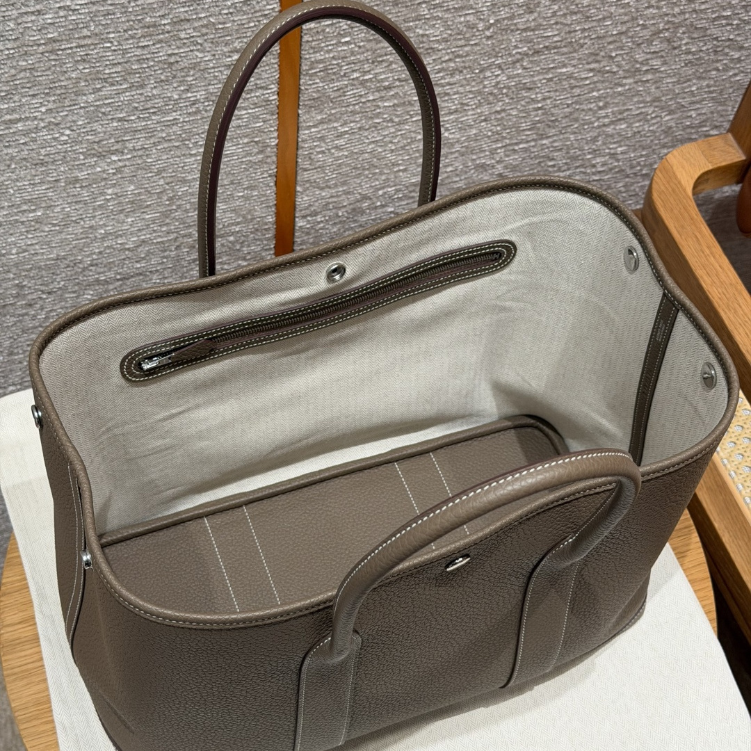 高仿Hermes*Garden Party36系列H05155918大象灰牛皮銀扣純手工