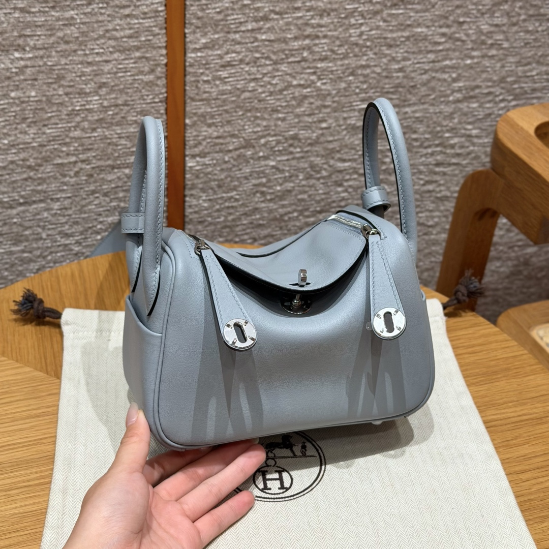 高仿Hermes*Lindy19系列H079086SWP0木偶灰牛皮銀扣純手工