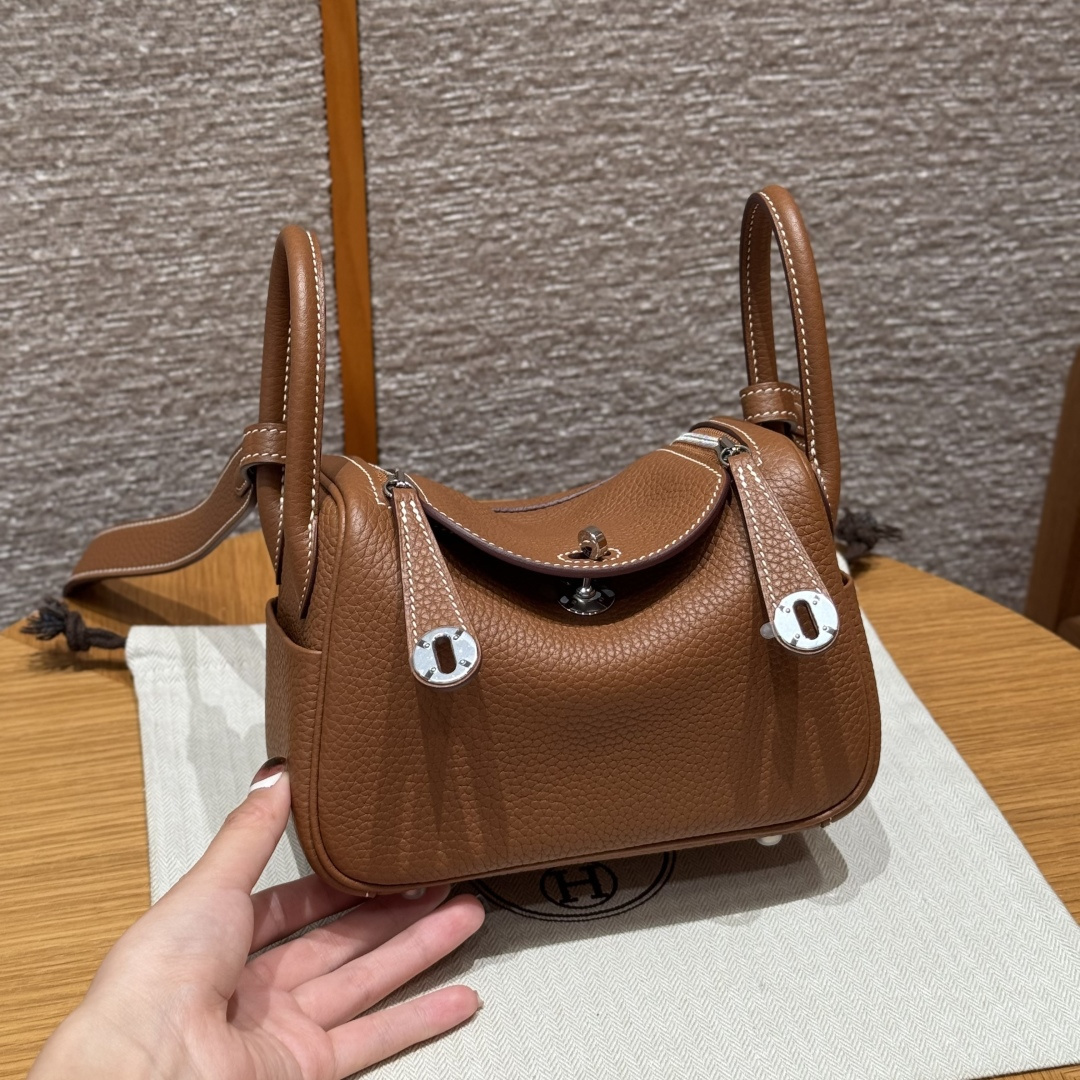 高仿Hermes*Lindy19系列H079086TC37金棕色牛皮銀扣純手工