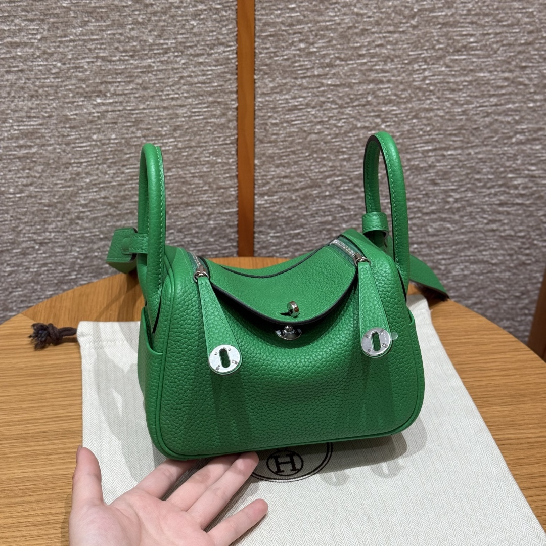 高仿Hermes*Lindy19系列H079086TC1K竹子綠牛皮銀扣純手工