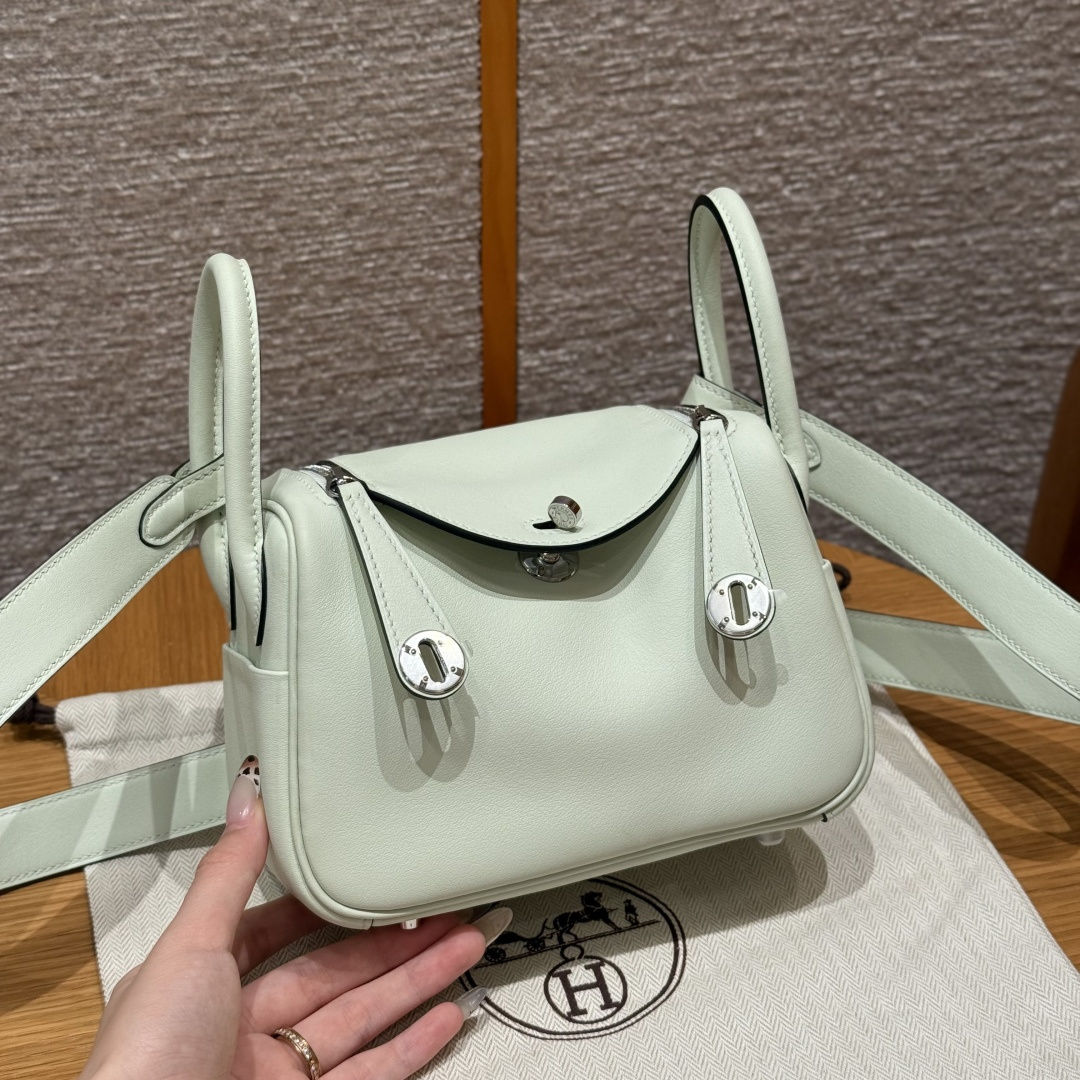 高仿Hermes*Lindy19系列H079086SWOS氣泡綠牛皮銀扣純手工
