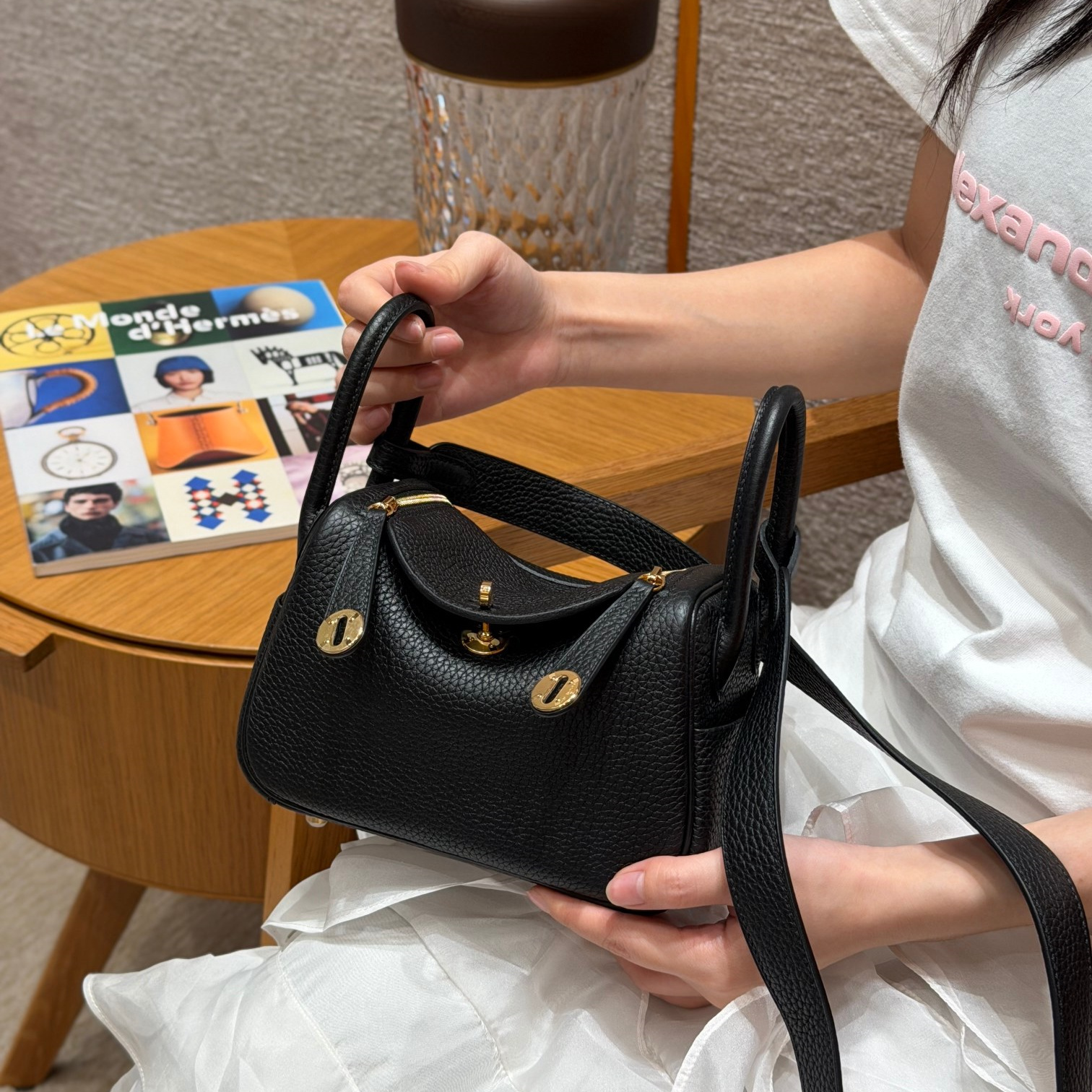 高仿Hermes*Lindy19系列H079086TC89黑色牛皮金扣純手工
