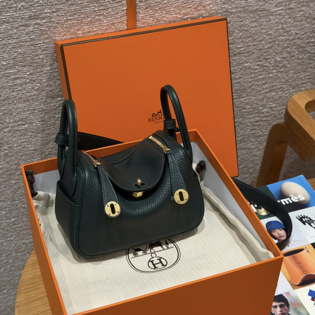 高仿Hermes*Lindy19系列H079086TC67深綠色牛皮金扣純手工
