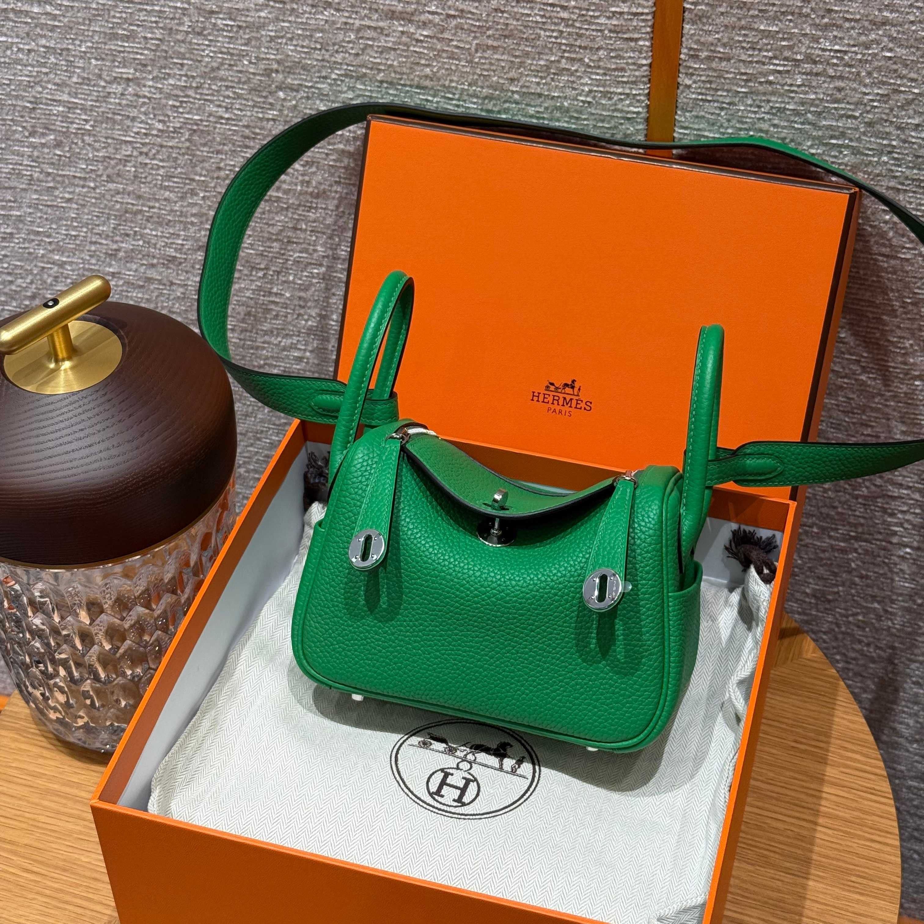 高仿Hermes*Lindy19系列H079086TC1K竹子綠牛皮銀扣純手工