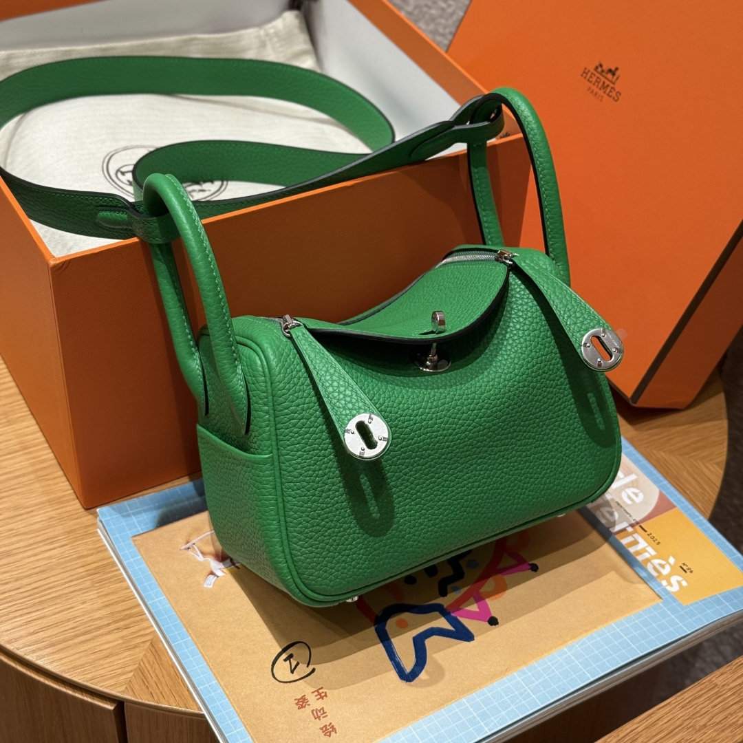 高仿Hermes*Lindy19系列H079086TC1K竹子綠牛皮銀扣純手工