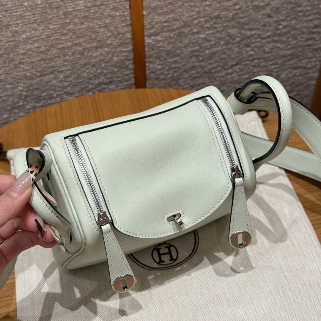 高仿Hermes*Lindy19系列H079086SWOS氣泡綠牛皮銀扣純手工