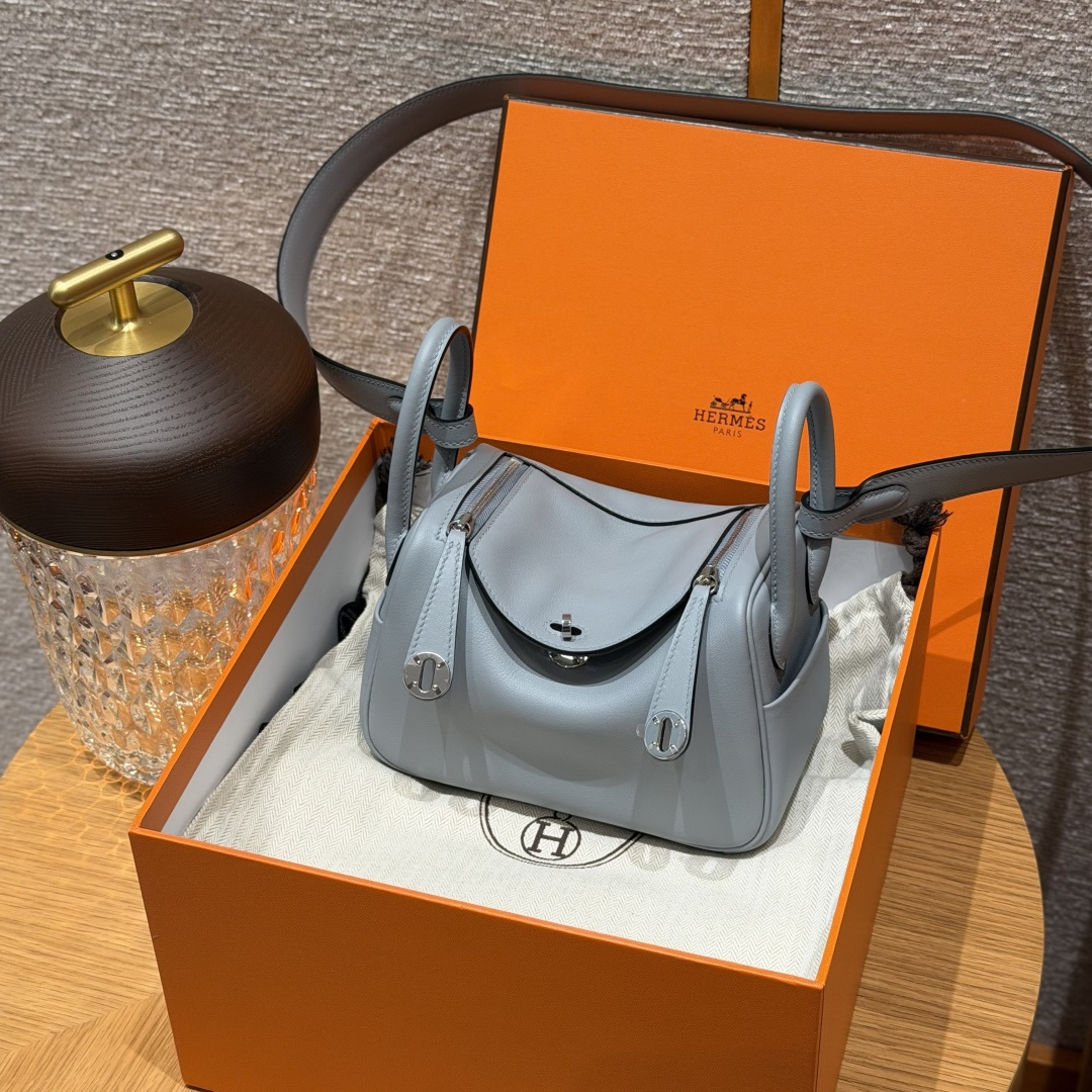高仿Hermes*Lindy19系列H079086SWP0木偶灰牛皮銀扣純手工