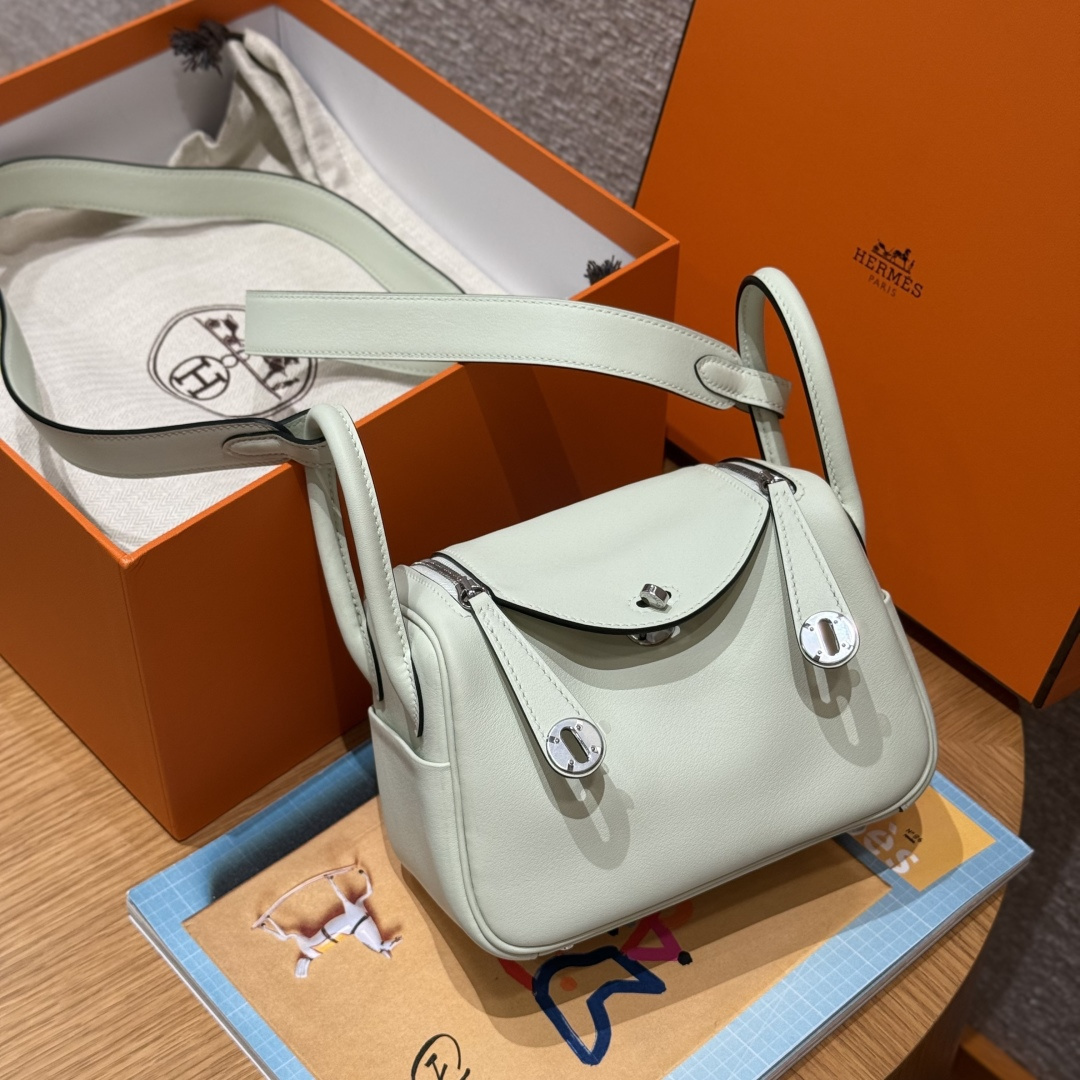 高仿Hermes*Lindy19系列H079086SWOS氣泡綠牛皮銀扣純手工