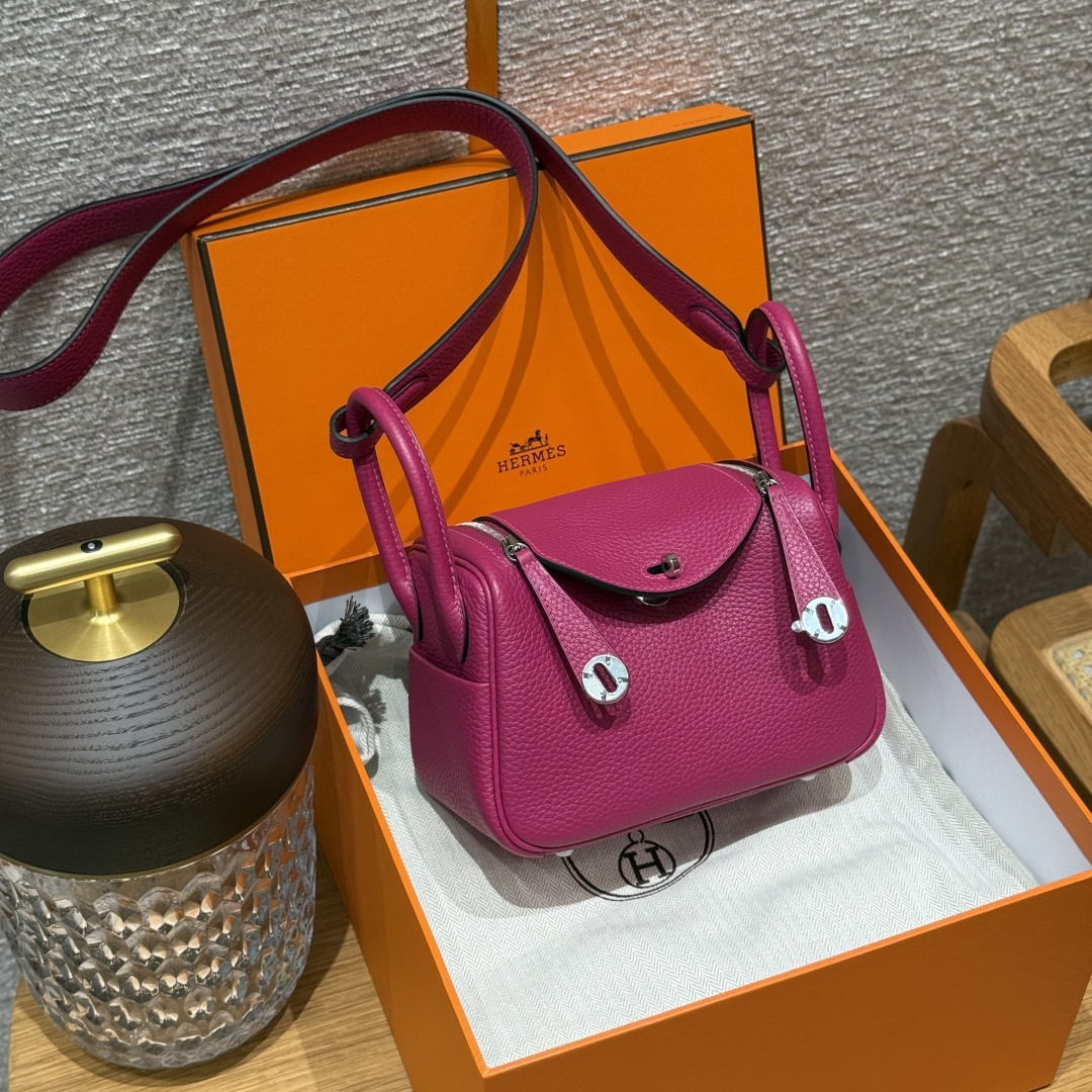 高仿Hermes*Lindy19系列H079086TCL3玫瑰紫牛皮銀扣純手工