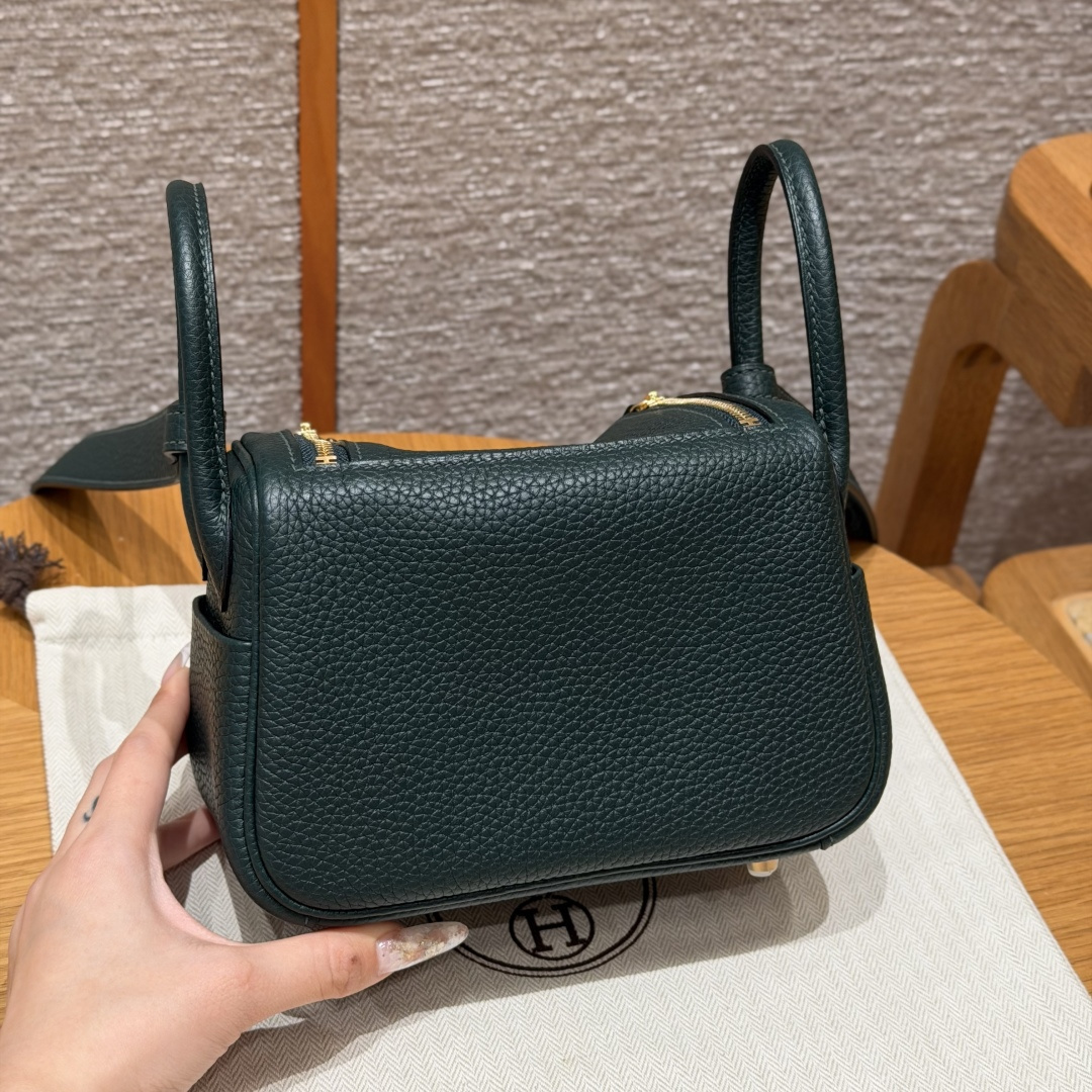 高仿Hermes*Lindy19系列H079086TC67深綠色牛皮金扣純手工