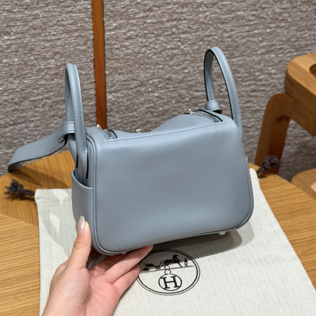 高仿Hermes*Lindy19系列H079086SWP0木偶灰牛皮銀扣純手工