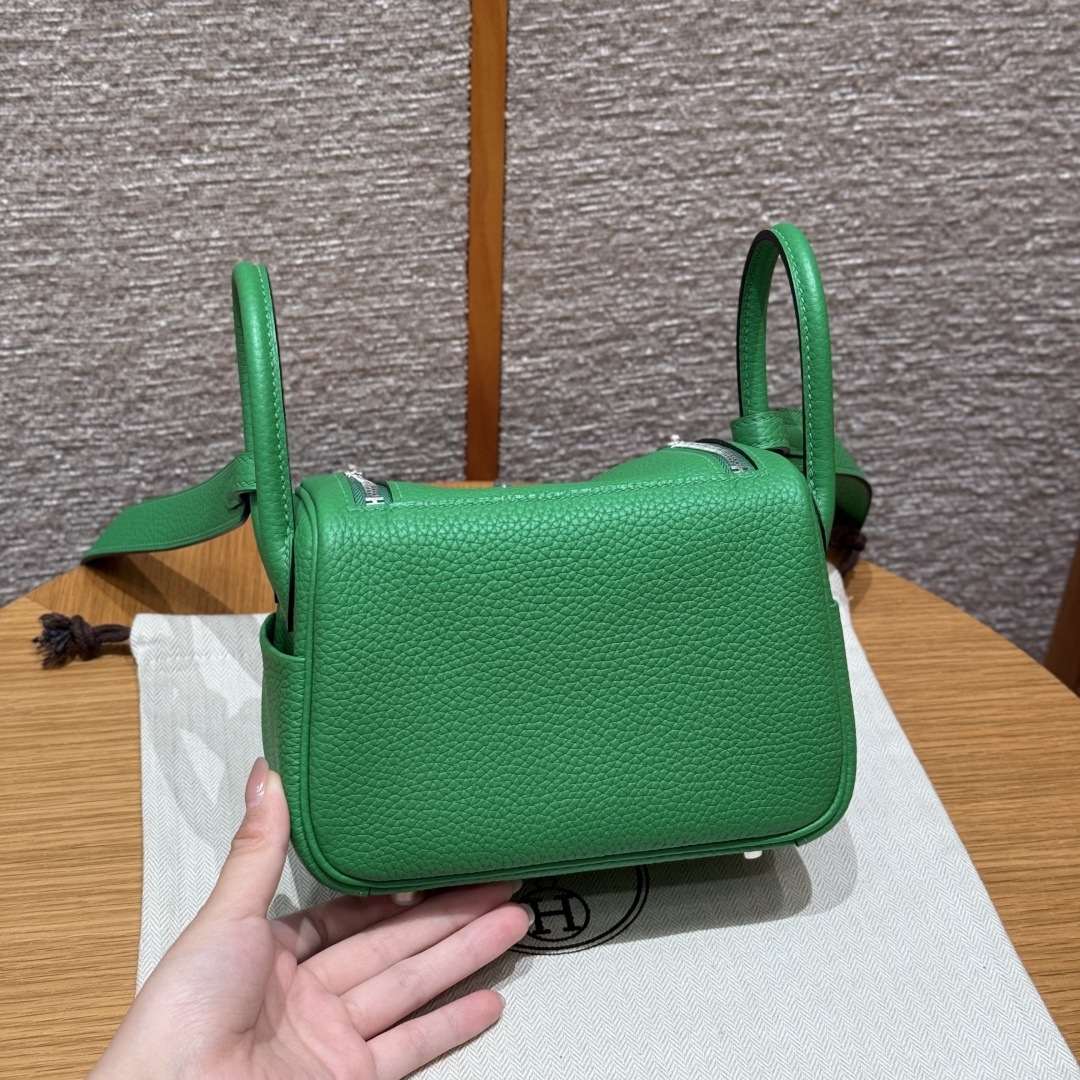 高仿Hermes*Lindy19系列H079086TC1K竹子綠牛皮銀扣純手工