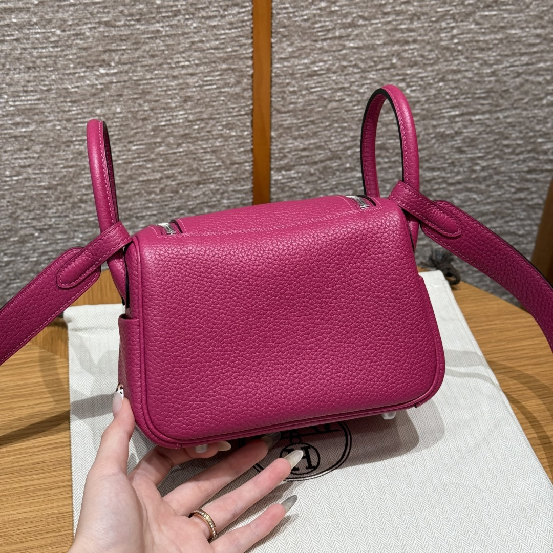 高仿Hermes*Lindy19系列H079086TCL3玫瑰紫牛皮銀扣純手工