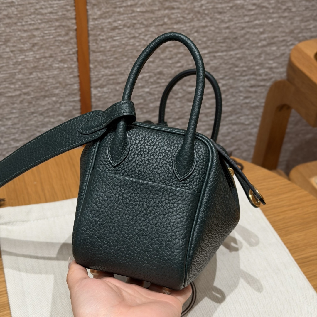高仿Hermes*Lindy19系列H079086TC67深綠色牛皮金扣純手工