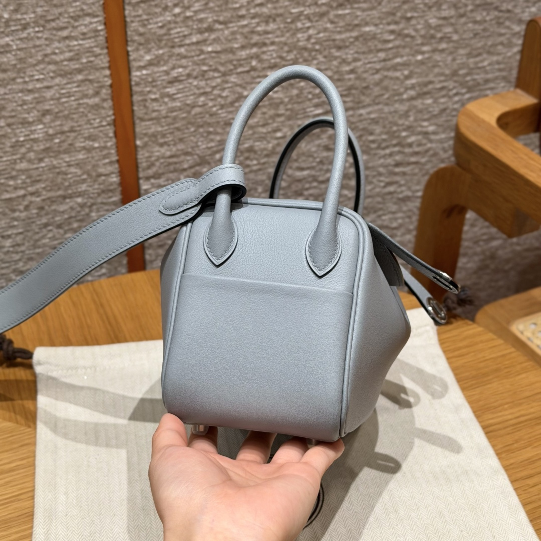 高仿Hermes*Lindy19系列H079086SWP0木偶灰牛皮銀扣純手工